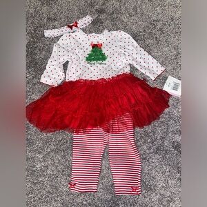 Little Me My 1st Christmas Ruffle Tutu Polka Dot Dress Christmas Pants Bow Set